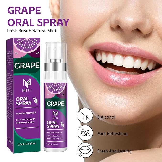 PEGO Oral Spray for Adult,Oral Freshness Spray,Fruit-Flavored,Sugar-Free,Dry Mouth Spray,Dry Mouth Relief,Removes Oral Odor,Fights Bad Breath,Oral Care Spray(Grape Flavor*2Pack)