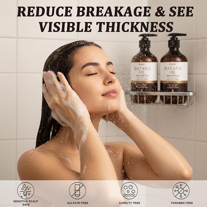 Batana Oil Shampoo & Conditioner Set for Hair Growth & Thickening - With Biotin, Keratin, Tea Tree & Rosemary - Strengthens & Volumizes Thin Hair - Daily Hair Care for Men & Women