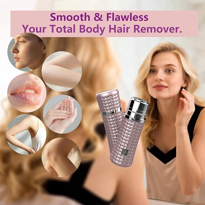 Women's Electric Shaver, Portable Facial Hair Remover for Women, Painless Peach Fuzz Trimmer for Face & Arms, USB-C Rechargeable 90 Mins Use, Sensitive Skin Friendly,Rose Gold