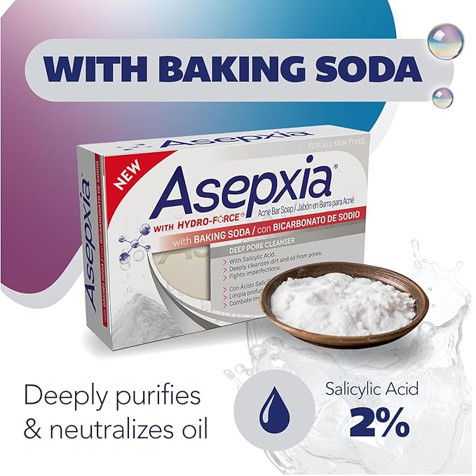 Asepxia Acne Treatment Bar Soap with Baking Soda | Face Wash, Deep Cleansing, Natural Extracts, Gentle Daily Use, 1.8% Salicylic Acid for Pimples & Blackheads, 4 Oz, 1-Pack