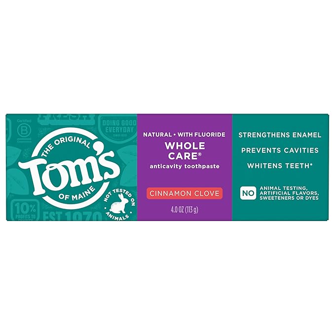 Tom's of Maine Whole Care Natural Toothpaste with Fluoride, Cinnamon Clove, 4.0 oz. 3-Pack (Packaging May Vary)
