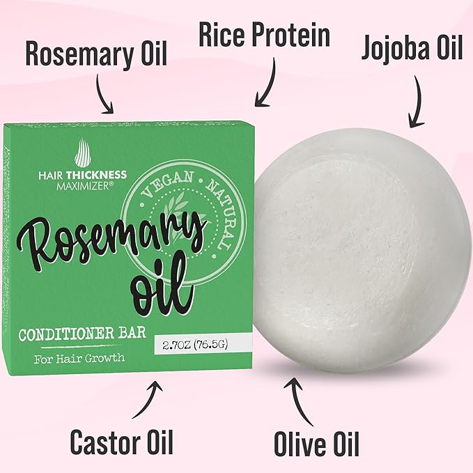 Rosemary Oil for Hair Growth Conditioner Bar. Eco Friendly, Vegan, Color Safe, pH Balanced. Solid Conditioner Bar Equal to 3 Liquid Bottles. Zero Plastic, USA Made, Strengthening & Dry Hair Relief