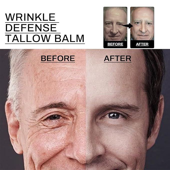 Wrinkle Defence Tallows Balm,Natural Beef Tallows Face Moisturizer,Mens Antiwrinkle&Antiaging Day and Night Cream,Skin Care for Men,Reduce Fine Lines & Wrinkles,Perfect Father's Day Gifts (2pc)