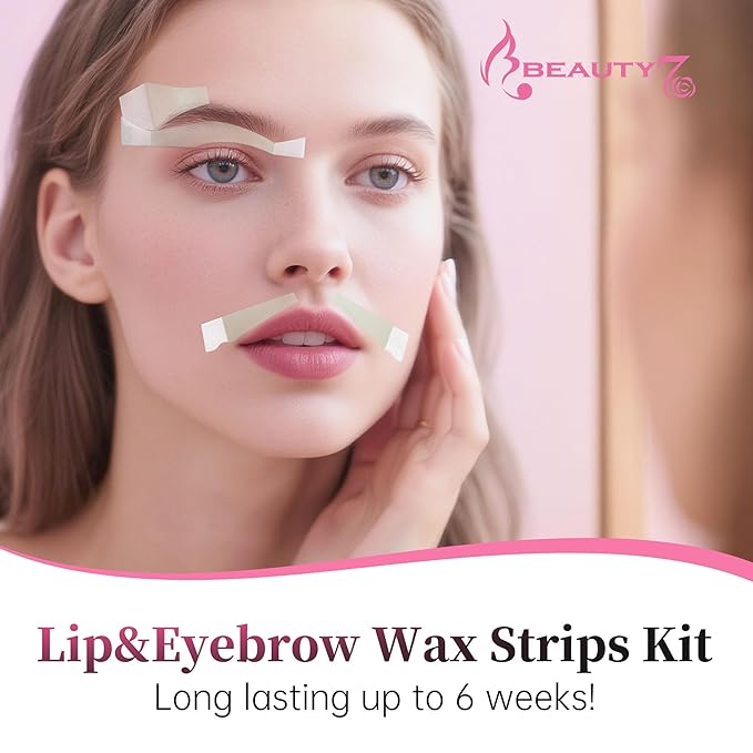 Beauty7 Pre-cut Wax Strips for At-Home Eyebrow, Lip, and Facial Hair Removal - 24 Strips with Pearl Powder and Essential Oil for Sensitive Skin