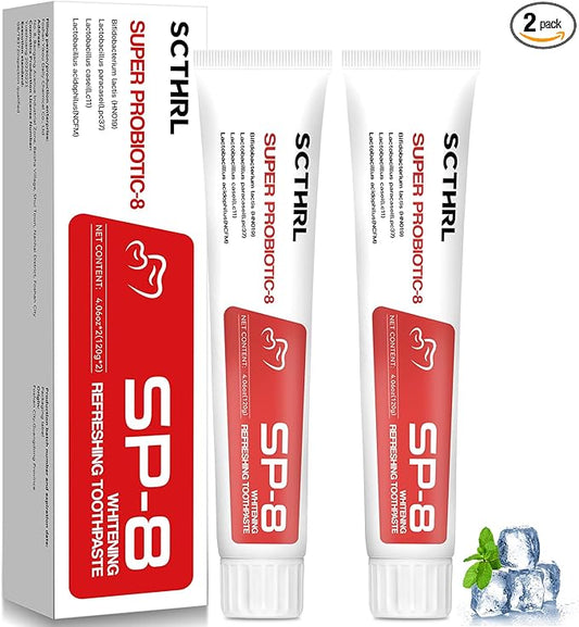 SP-8 Probiotic Whitening Fluoride Free Toothpaste, Upgraded Formula | Ultra Brightening | Gums & Enamel Repair | Mint Flavor | Removes Stain & Plaque | Sensitive Teeth Protection