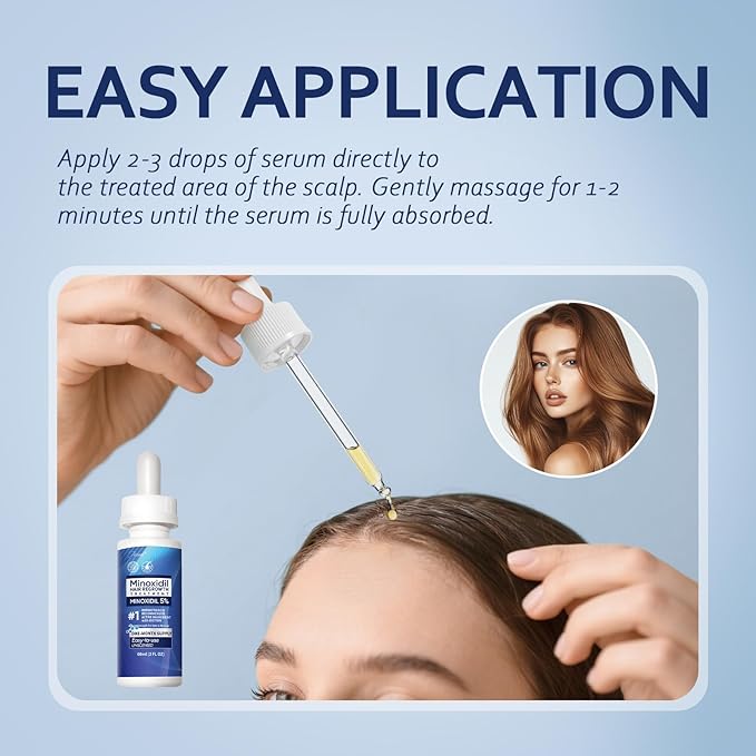 5% Minoxidil Hair Growth Serum for Men & Women with Biotin: Minoxidil for Men and Women, 5 Percent, Hair Regrowth Treatment, Extra Strength (8 FL OZ, Dropper 4)