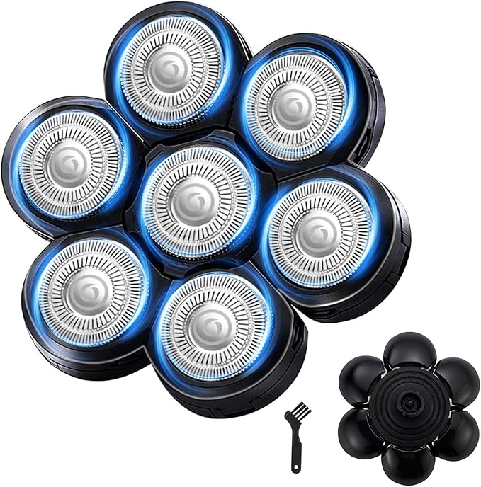 7 Blades Head Shaver Replacement Heads, Universal Fit for Electric Razors, Wet & Dry Use, 7D Floating Design, Stainless Steel Blade Heads, Ideal for Men's Face & Bald Head Shaving (1 Count)