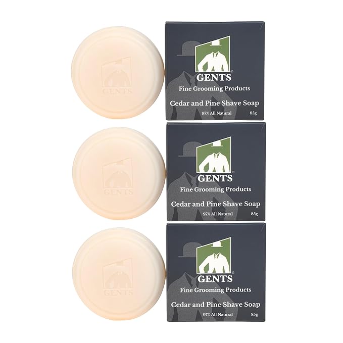 G.B.S Men's Cedar and Pine Shaving Soap with Shea Butter and Glycerin, Pack of 3 (3oz Each)