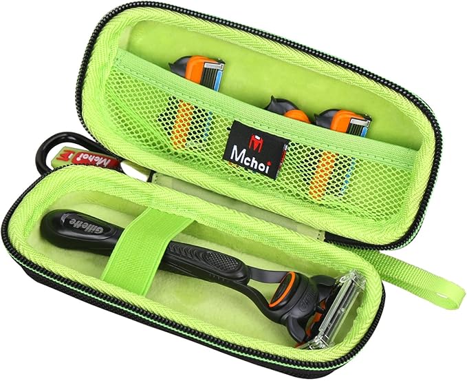 Mchoi Hard Carrying Case Fits for Fusion5 Men’s Razor & Proglide Shield Men's Razor, Case Only (Black, Green)