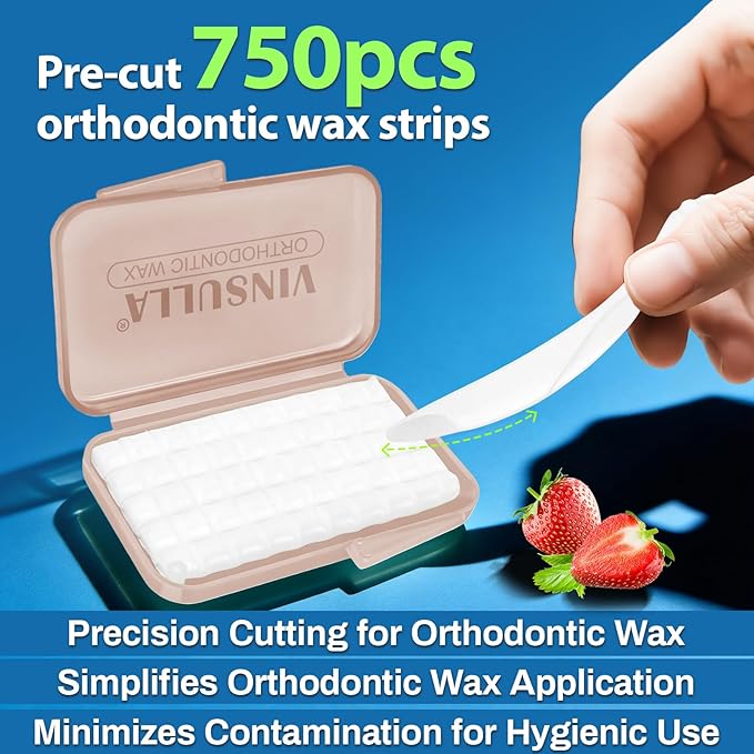 VINSULLA Orthodontic Wax for Braces - 750 Precut Dental Wax Dots Braces Wax Strips,Safe for Kids & Adults,Wax for Dental Brackets & Aligners 15Pack