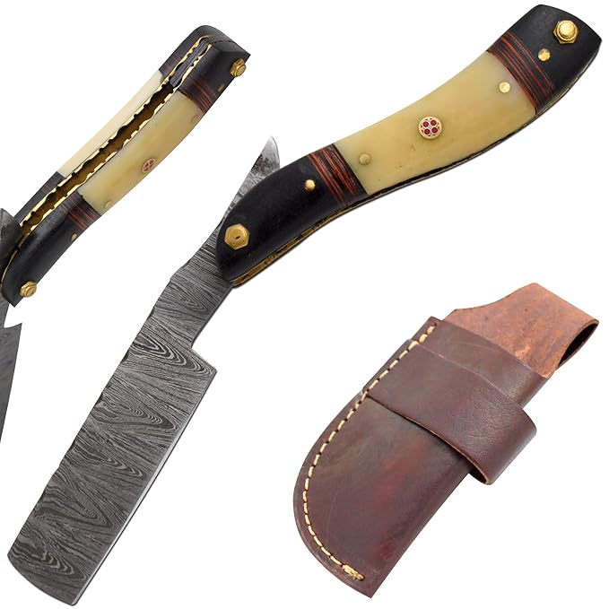 Straight Razor | Straight Edge-Razor Sharp High Hardness Real Damascus Steel Cutthroat Straight Edge-Blade | Barber Razor (349)