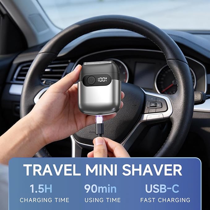 Electric Foil Shavers for Men,Mini Electric Razor with Storage Bag,3 Floating Blades,Portable mini Shaver,IPX7 Waterproof,Wet Dry Face Razor,USB-C (Silver)