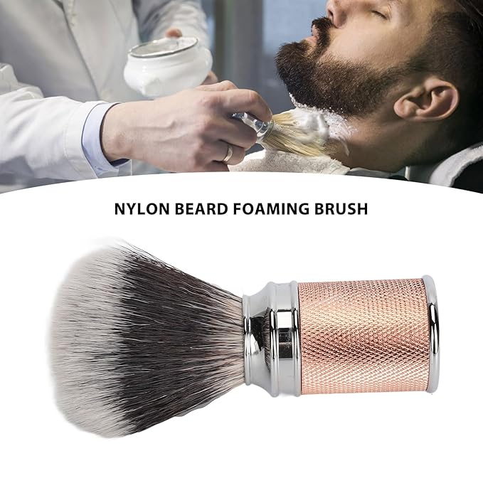 Shaving Brush Set for Men, Nylon Hair Salon Shave Brush, Shaving Brush for Safety Double Straight or Shaving (Rose Gold)