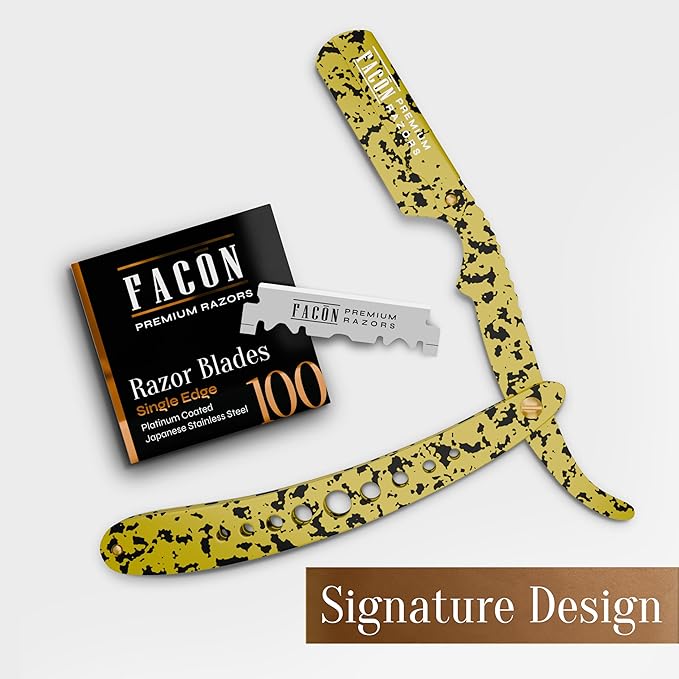 Facón Straight Razors for Men - Professional Barber Straight Edge Razor Kit with 100 Blades, Classic Stainless Steel Barbero Shaver for a Smooth & Precise Shave, Premium Barber Razor for Men's Shaving
