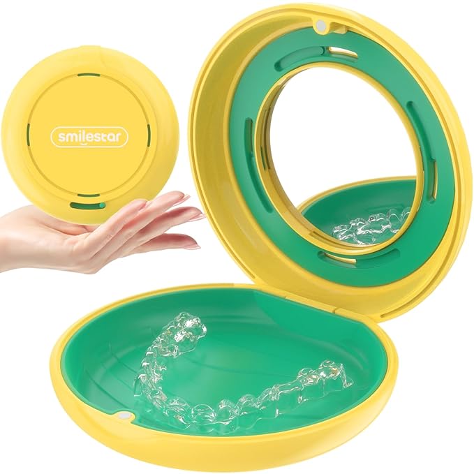 HEMILAB® Retainer Case, Slim Aligner Case with Mirror, Compatible with Invisalign, Mouth Guard Case, Cute Retainer Case with Vent Holes, Yellow
