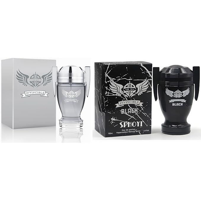 META-BOSEM Men's Perfume Gift Set, EDP, 2 Pack (3.4 oz / 100 mL each), Invincible, Invincible Black, Aromatic Woody, for day-to-night, Long-Lasting, Gift Ready