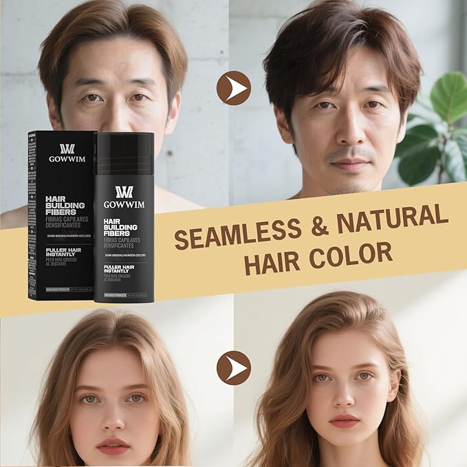 gowwim Hair Fibers for Thinning Hair 25g Hair Building Fibers 100% Undetectable,Instantly Cover Sparse Hair Areas-Bald Spots Cover Up. (Dark Brown)