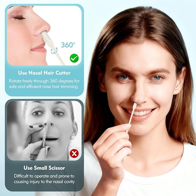 Kerros 5 Pcs Nasal Hair Cutter, Manual Nose Hair Trimmer for Men Women Double Sided Nasal Hair Trimmer 360° Rotating Nose Hair Remover (Cream Yellow)