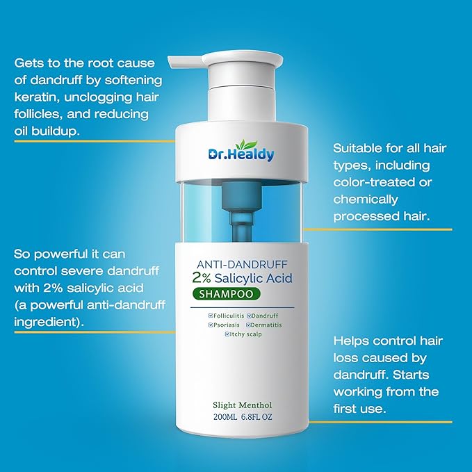 Salicylic Acid Shampoo - Oil Control & Scalp Build-Up Prevention, 2% Salicylic Acid,Anti Dandruff and Itch Relief for Women and Men - Sulfate and Paraben Free (6.8 FL.OZ)