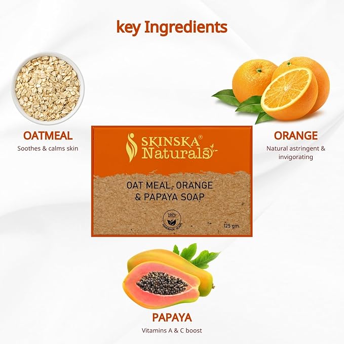 Oatmeal Soap For Face & Body, Orange Papaya Soap Bar Cleanser with Fruit Enzymes, Gentle Moisturizing Bar, Refreshed Skin & Smooth Looking For All Skin Type – 4.40 oz