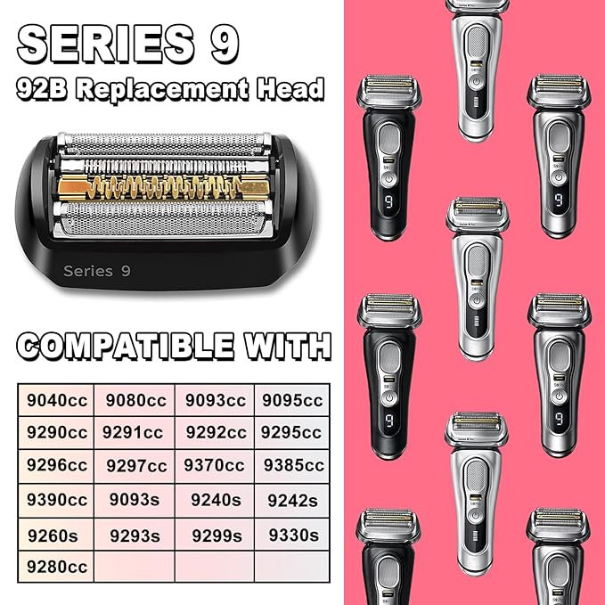 New Series 9 92B Electric Replacement Shaver Head Accessories blade Compatible with Braun Series 9 Foil Shaver Replacement Heads 9290cc 9291cc 9370cc 9293s 9385cc 9390cc 9330s 9296cc
