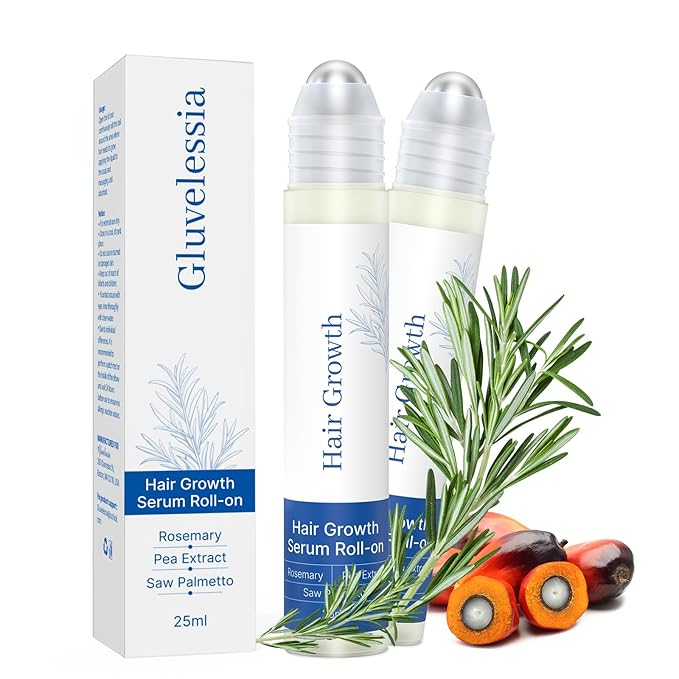 Hair Growth Serum Roll On with Rosemary，Helps Support Thicker, Fuller Hair Appearance，Clean, Non-Greasy Hair Loss Support for Men & Women，Saw Palmetto，0.84 Fl Oz (Pack of 2)