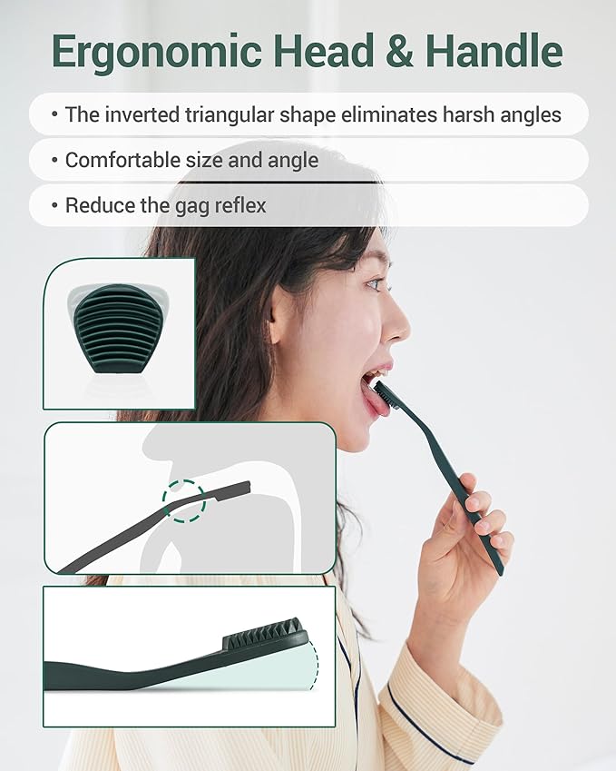 DEARCUS Tongue Scraper with 3 Replaceable Heads for Up to 9 Months - Soft BPA-Free TPE Tongue Cleaner, Designed to Reduce Gag Reflex, Helps Freshen Breath & Remove White Coating (White)