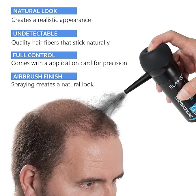 RoseFlower Hair Fibers for Thinning Hair & Spray Unisex, Stain-Proof Waterproof Undetectable Natural Instantly Conceals Thicken Thinning Balding Hair Root Areas Hairline 15 Sec, Look Younger, Black