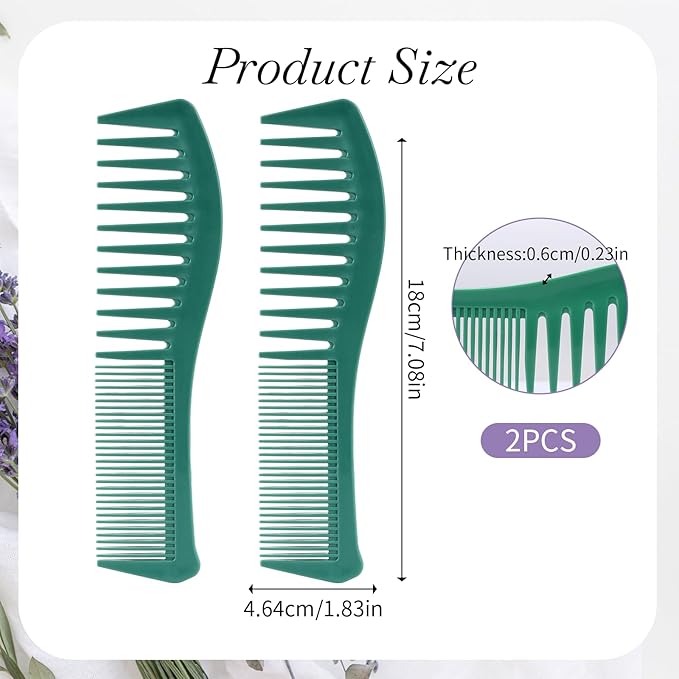 Mozeat Lens Hair Comb, 2 PCS 7 Inch Double Tooth Hair Dressing Comb for Women and Men, Professional Fine Wide Tooth Dresser Comb for All Hair Types, Beard and Mustache