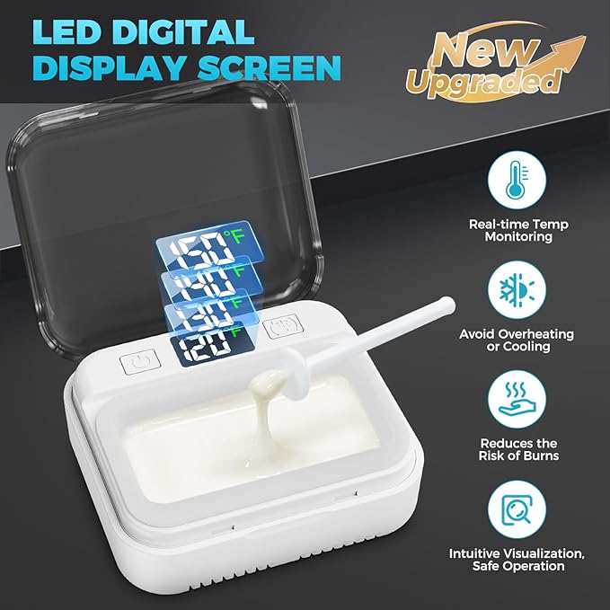 Nose Wax Kit Women Men,Nose Hair Waxing Kit with Adjustable LED Display,Ear Hair Removal Kit for Men 100 g Wax 70 Applicators,Constant Temp,USB Heated,Pocket-Size,White