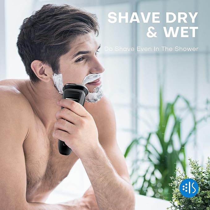 Electric Razor for Men, 3D Rechargeable Waterproof IPX7 Electric Shaver for Men Wet & Dry, Cordless Rotary Razor with Beard Pop-up Trimmer, 1 Hour Fast Charging, 4D Floating Head