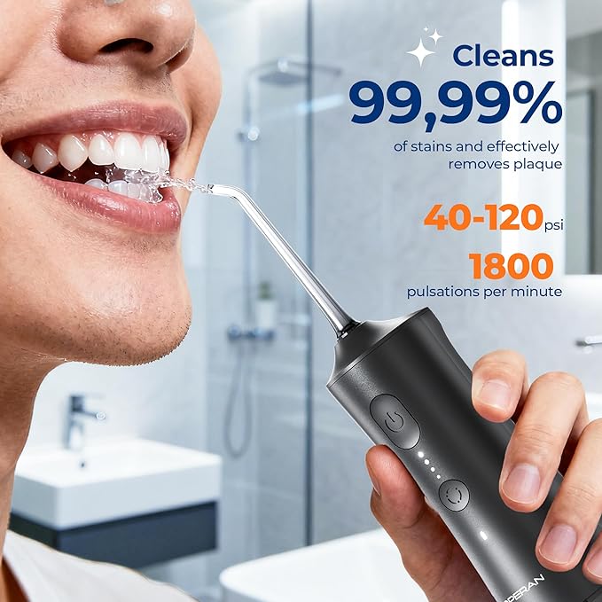 Operan 300ml Cordless Water Dental Flosser, Portable Water Flossers for Teeth, 4 Pulse Modes IPX7 Waterproof Oral Irrigator with 4 Tips, 21 Days Runtime for Travel, Home, Braces, Gum Care, Black+1Pack