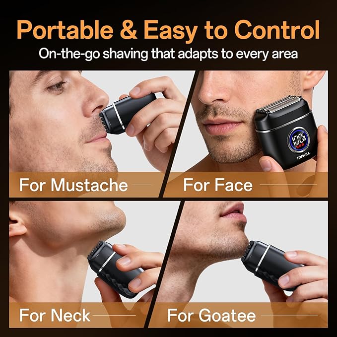 Powerful Electric Razor for Men – 5 Blade Portable Foil Shaver for Beard & Mustache Close Shave, Wet/Dry Use, Mini Cordless USB-C Rechargeable, with Gift Bag
