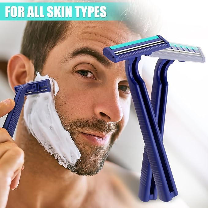 Disposable Razors Bulk for Men 200 Pack, Homeless Supplies Bulk, Twin Blade Mens Travel Supply Razor for Shaving, Safety Beard Shavers for Camping Bathing Hotel (Blue)