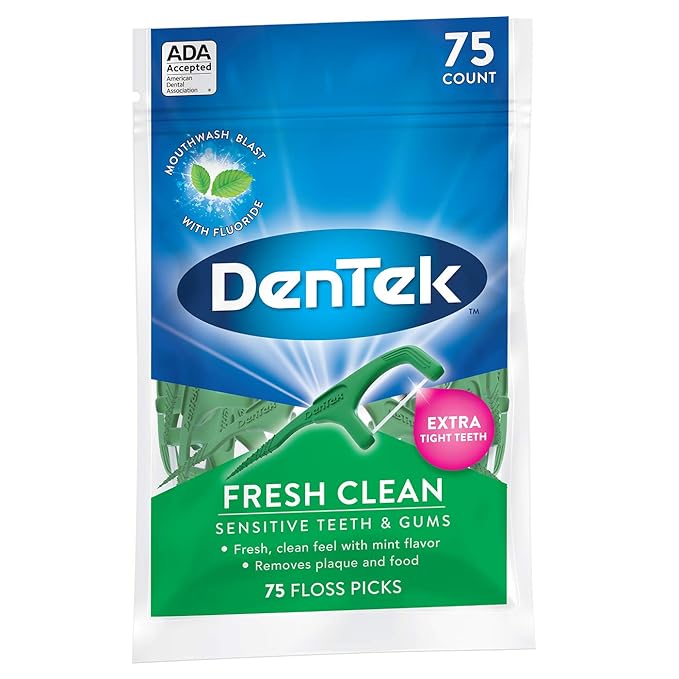 DenTek Fresh Clean Floss Picks,for Extra Tight Teeth,75 Count (Pack of 5)