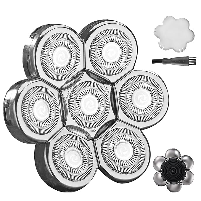 7 Blades Universal Head Shaver Replacement Heads for Freebird Shaver, Black, Men's Electric Shaver Accessory (7 Heads Silvery)