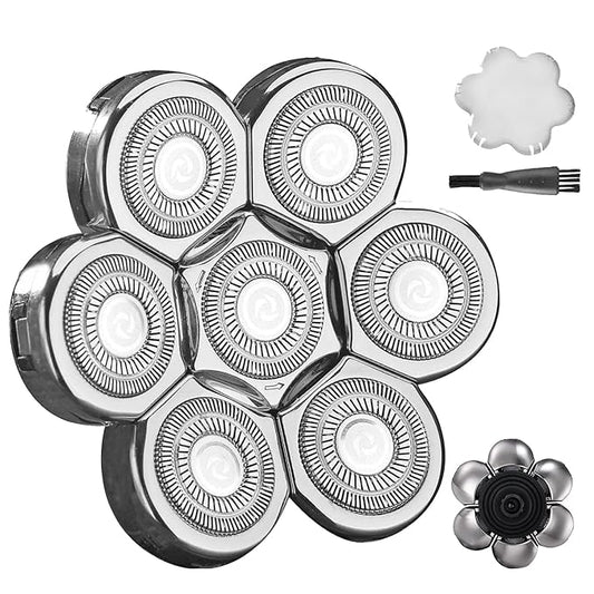 7 Blades Universal Head Shaver Replacement Heads for Freebird Shaver, Black, Men's Electric Shaver Accessory (7 Heads Silvery)