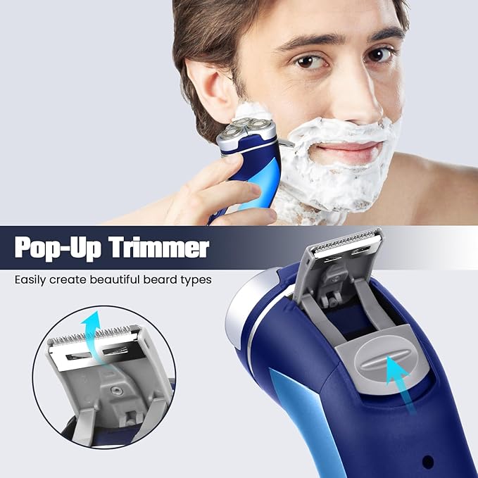 Electric Razor for Men, Rechargeable Electric Shavers for Men Face,LED Display,Wet/Dry Waterproof Men's Electric shavers, Cordless Razor with Pop Up Trimmer
