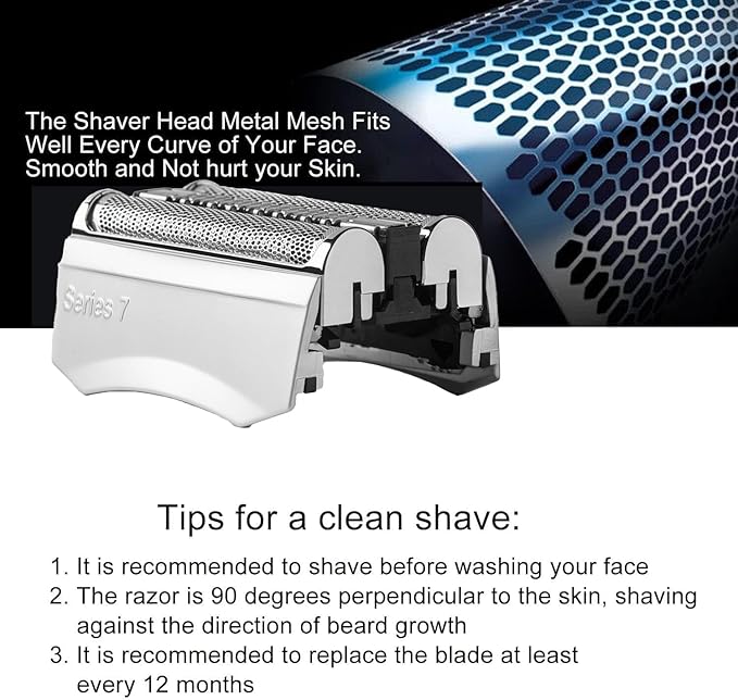 70S Series 7 Replacement Shaver Heads Compatible with Braun S7 Replacement Head Wet and Dry, 70s Blades for Braun Series 7 Electric Foil Shavers 720,750CC, 760CC,790CC,9565