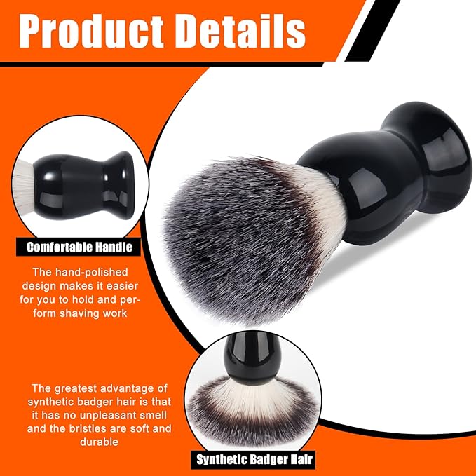 Shaving Brush, 3 In 1 Shaving Brush Set Includes Stainless Steel Shaving Stand and Bowl, Synthetic Badger Hair Shave Brush for Men's Shave Gift