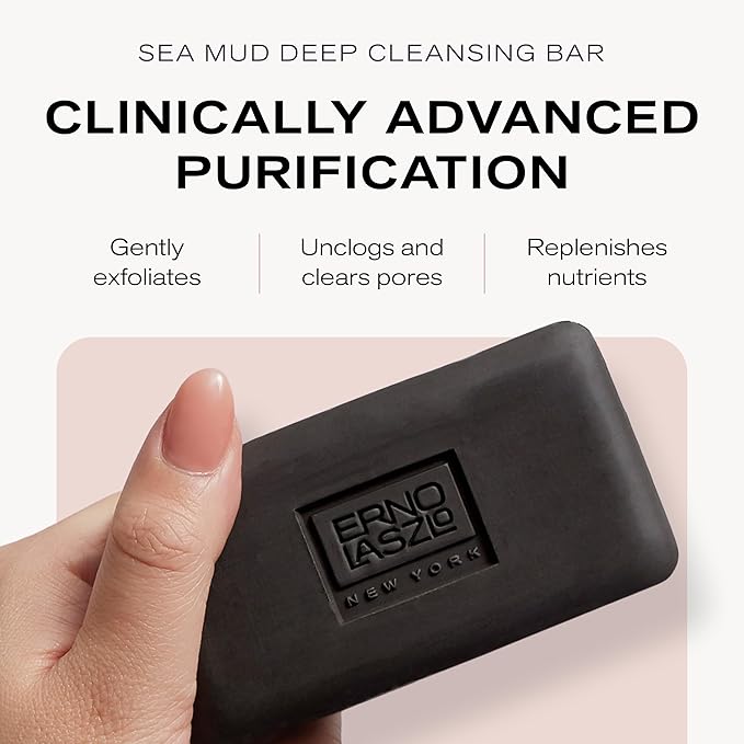 Erno Laszlo Sea Mud Deep Cleansing Face Wash Bar, Detox Charcoal Soap Bar with Dead Sea Mud, Removes Excess Oil, Unclogs Pores, Gently Exfoliates & Purifies Skin, For Oily, Blemish-Prone Skin, 3.4 oz