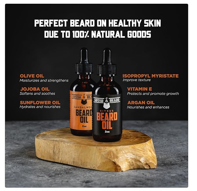 Beard Oil for Men, 2oz Sandalwood & 2oz Citrus Scent, with Jojoba & Argan Oil, Beard Moisturizer, Softener, & Conditioner, All Natural, (2 Pack)
