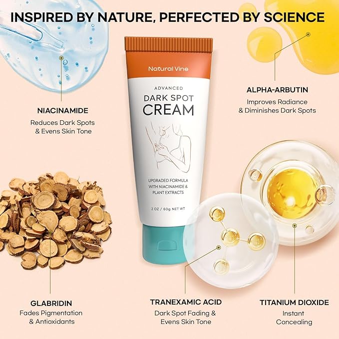 Natural Vine Dark Spot Corrector: Dark Spot Remover for Face Body in 4-8 Weeks - Instant Concealing & Age Brown Sun Faded Spot Remover Melasma Freckles Correcting with Niacinamide for Women & Men 60g