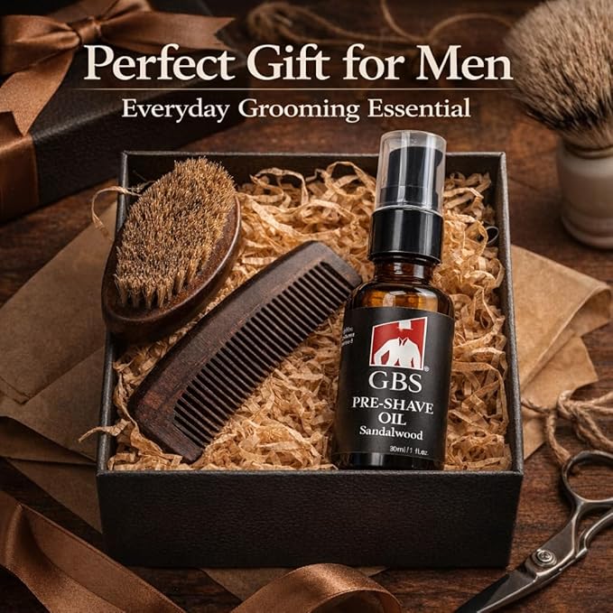 G.B.S Pre-Shave Oil for Sensitive Skin, Sandalwood, 1-Oz
