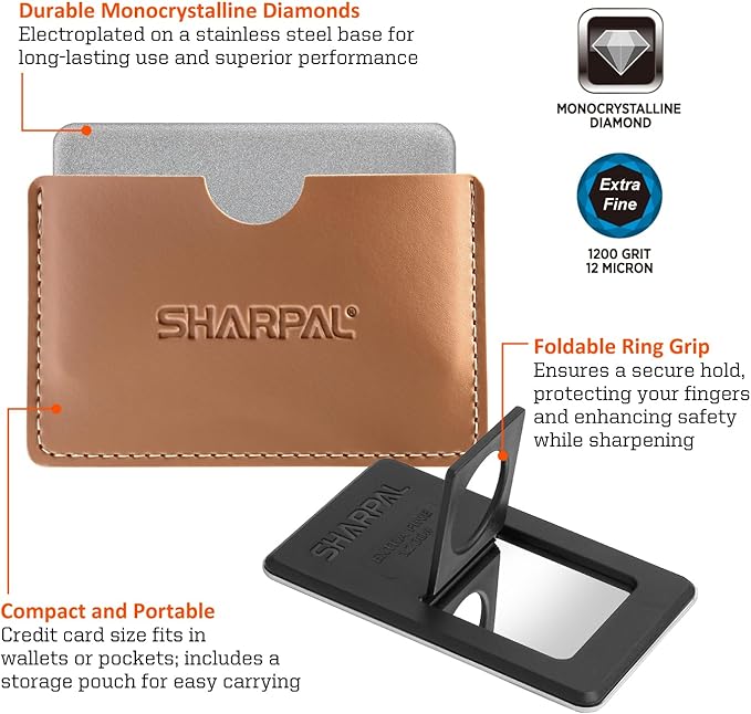 SHARPAL 115N Credit Card-Sized Diamond Sharpening Stone, Extra Fine 1200 Grit Pocket Knife & Tool Sharpener, Portable and Convenient for On-the-Go Use
