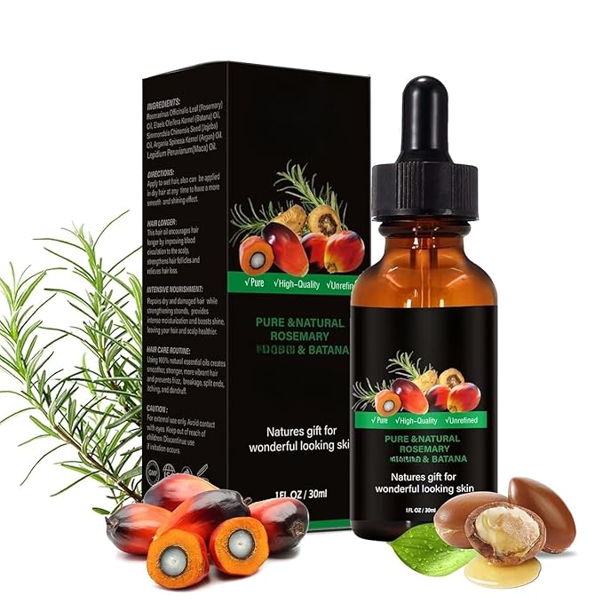 Batana Oil & Rosemary Hair Growth Treatment - Reduces Hair Loss & Stimulates Follicles, Scalp with Argan Oil - Women Men (1 Pcs)