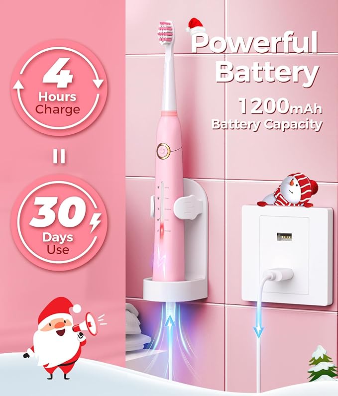 Sonic Electric Toothbrush for Adults, Power Electric Toothbrush with 8 Brush Heads, Travel Case, 40000 VPM Deep Clean 5 Modes, Rechargeable Toothbrushes Fast Charge 4 Hours Last 30 Days, Pink