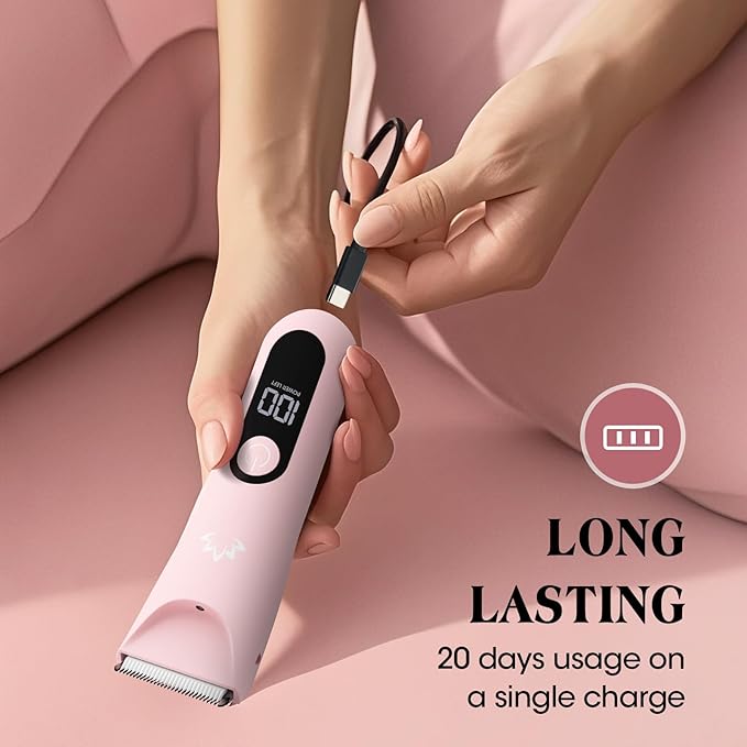 Bikini Trimmer for Women,Cordless Pubic Hair Trimmer,IPX7 Waterproof & LED Display Ladies Electric Razors Body Hair Trimmers for Underarm Leg Arm,Gifts Pink
