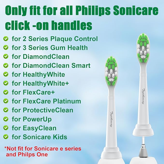 Toptheway Toothbrush Replacement Heads Compatible with Philips Sonicare Plaque Control ProtectiveClean C2 C1 G2 Brush 4100 5100 5300 and More Click-on Electric Toothbrush Handles, 10 Pack