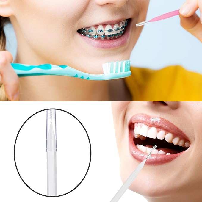 Patelai 100 Pieces Braces Brush for Cleaner Interdental Brush Toothpick Dental Tooth Flossing Head Oral Dental Hygiene Flosser Toothpick Cleaners Tooth Tool(White, Light Pink,Multiple Sizes)